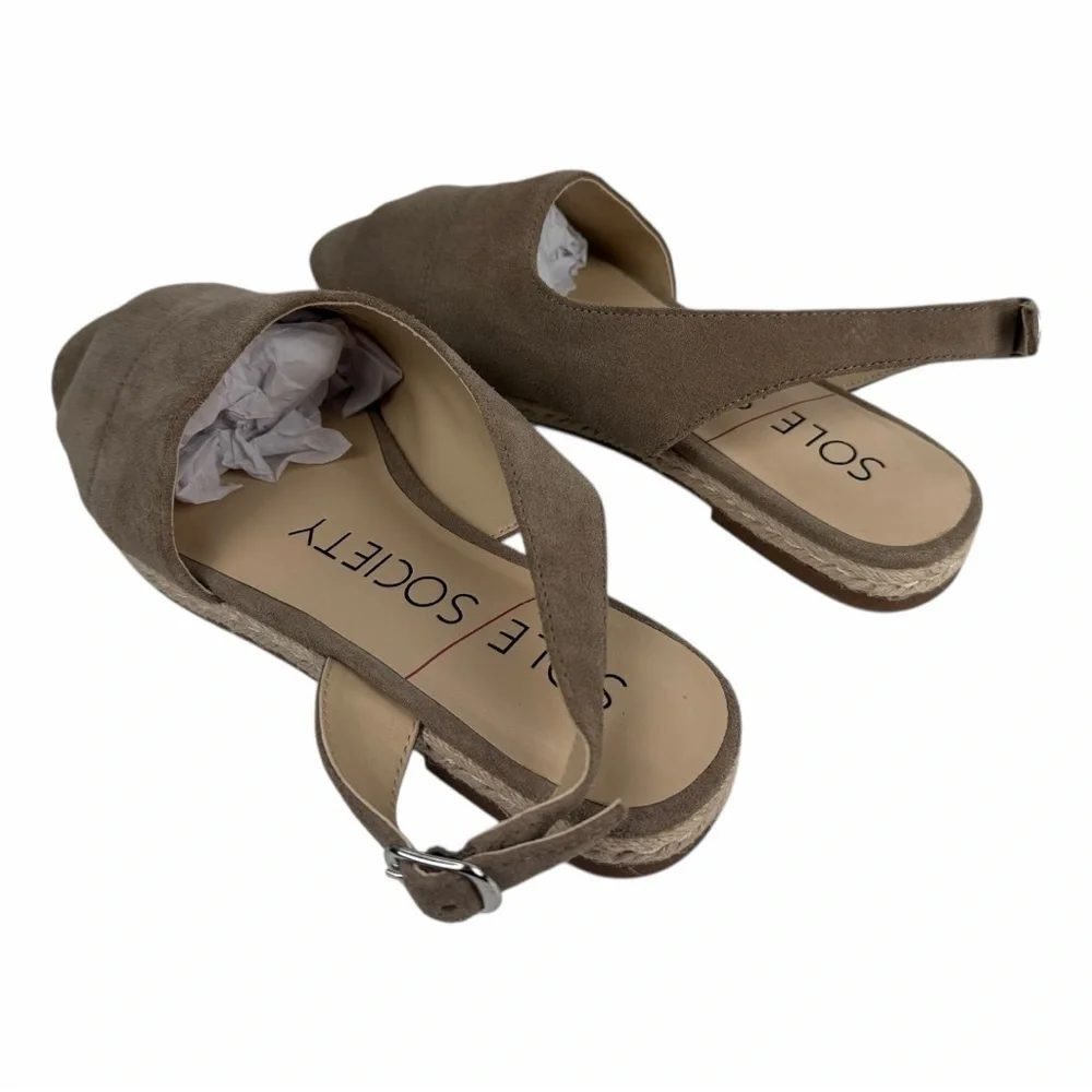 NWOB Sole Society Dolven Dune Suede Leather Back Strap Sandal In Brown Size 9M
